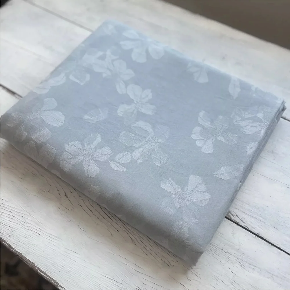 RARE Calvin Klein Damask Floral QUEEN Duvet Cover Light Ocean Blue Gray Jacquard